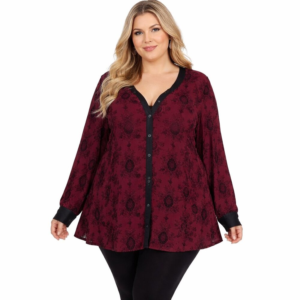 NWT Bloom Chic Womens Plus Sz‎ 30/6X Dressy Button Front Long Sleeve Blouse Top